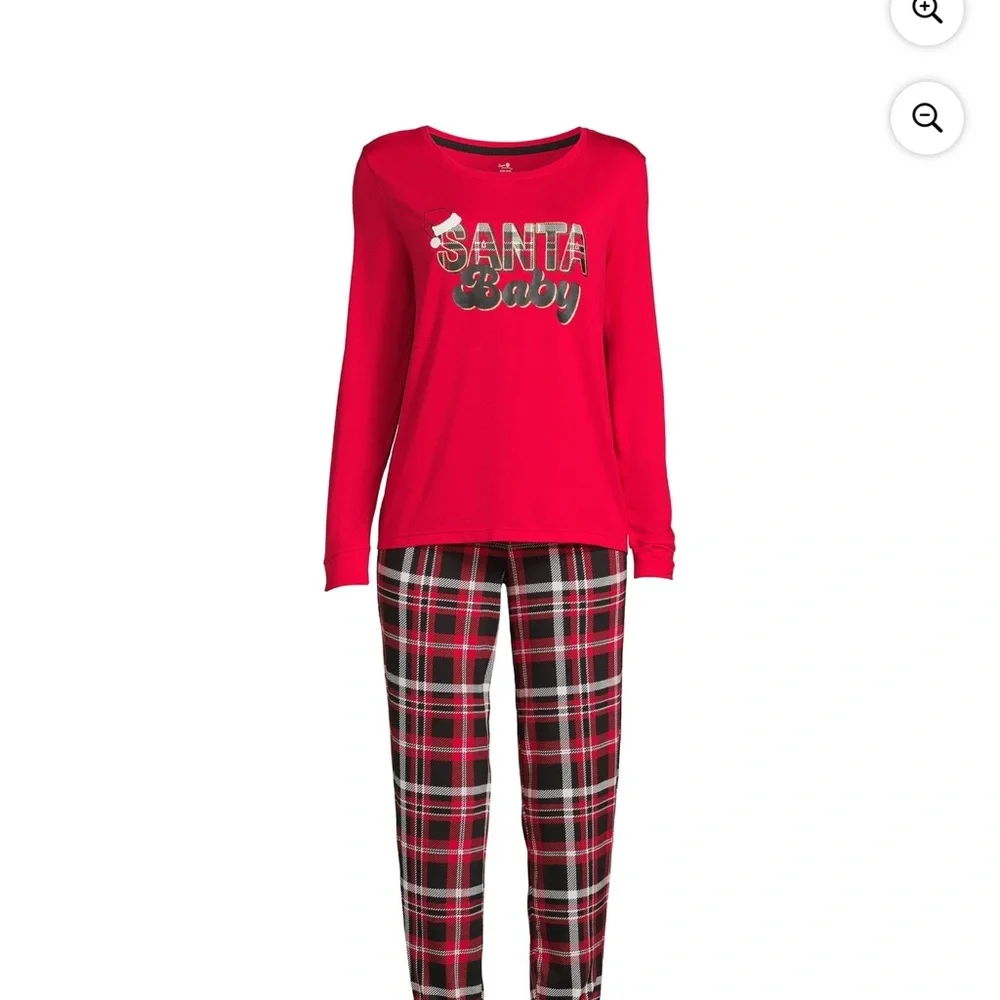 Secret Treasures Santa Baby Plaid Pajama Set Christmas Size XL Red Black NWT